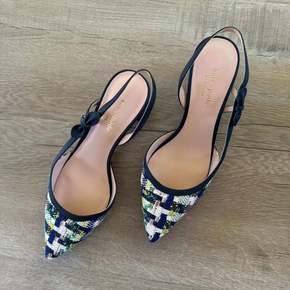 Kate Spade | Midge Bow Slingback Pumps In Juniper Multi Tweed